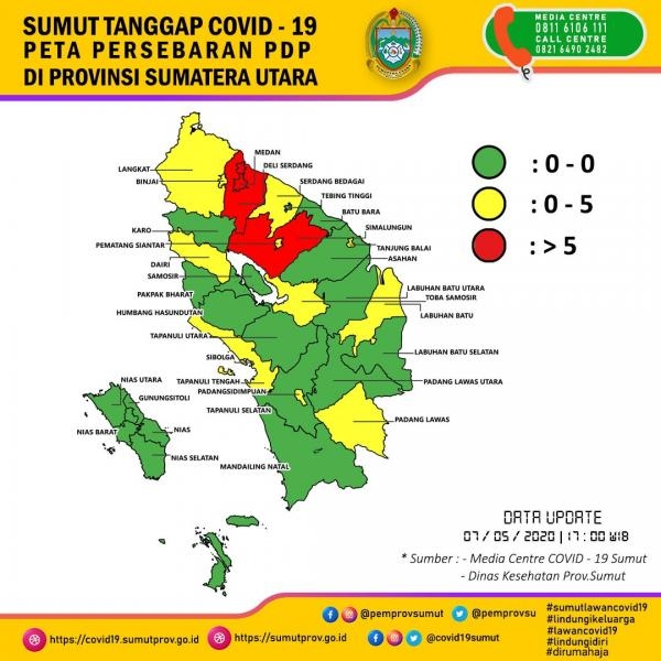 Peta Persebaran PDP di Provinsi Sumatera Utara 7 Mei 2020 
